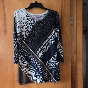 Chico's Black, White, and Brown Patterned Blouse